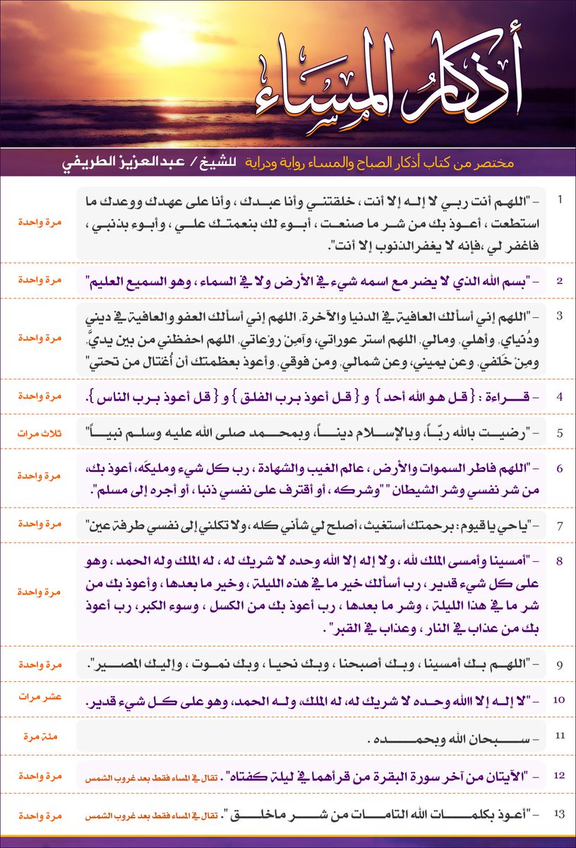 مختصر اذكار المساء 