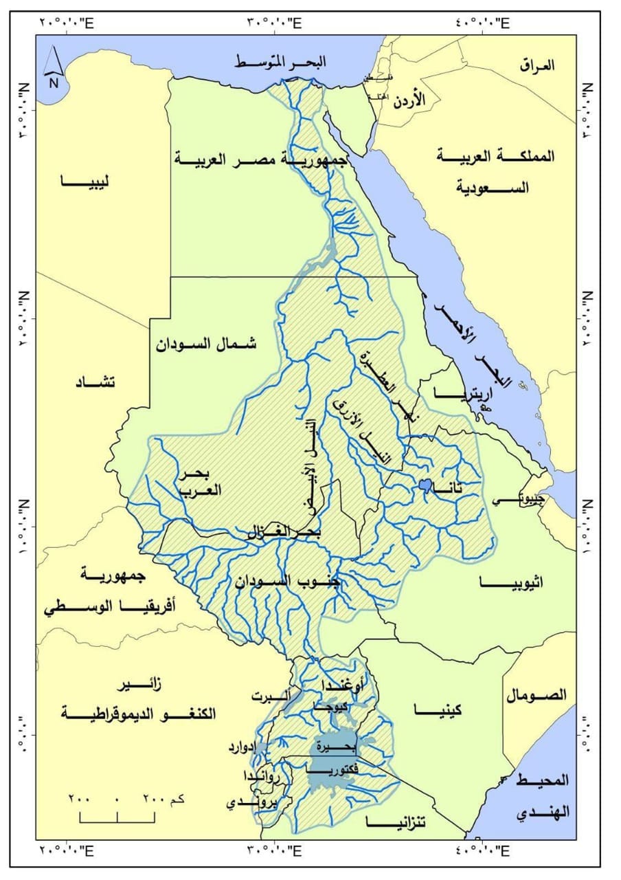 خريطة حوض نهر النيل وروافده