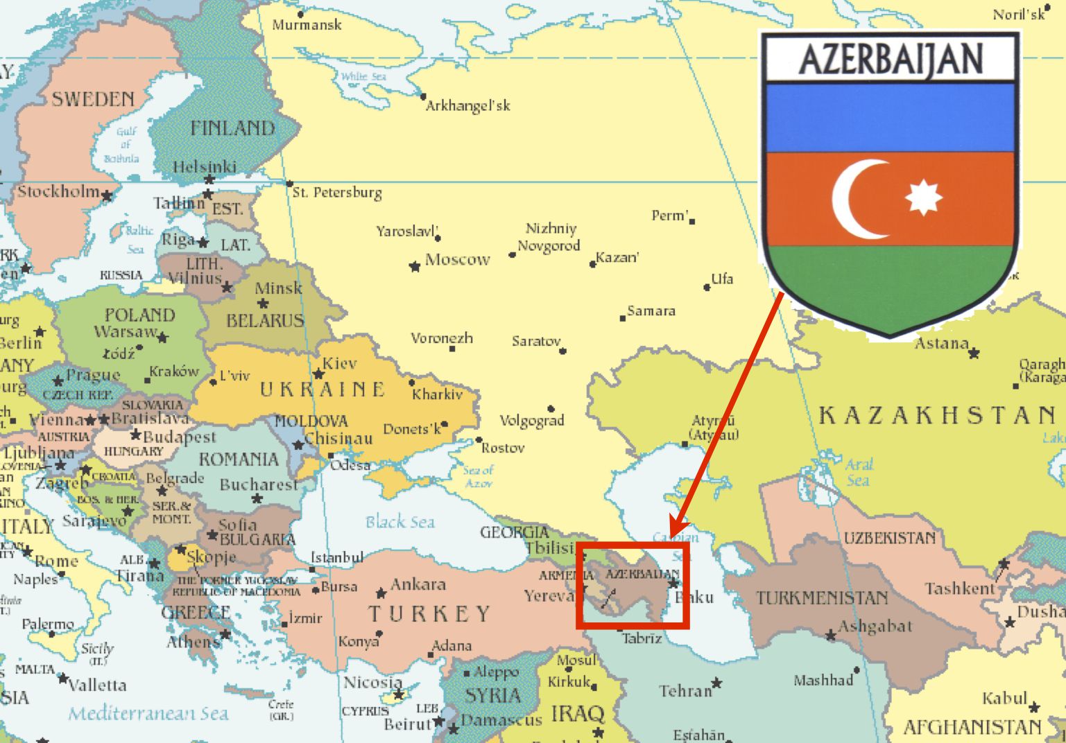 موقع أذربيجان على الخريطة