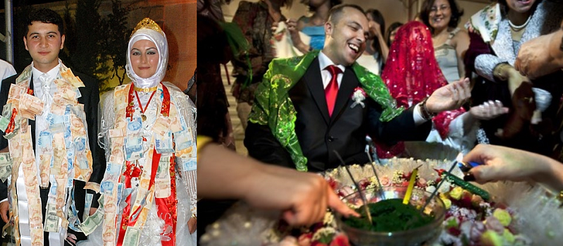 صورة عروسين من تركيا بزي غريب و مظاهر غريبة في حفل الزفاف.
